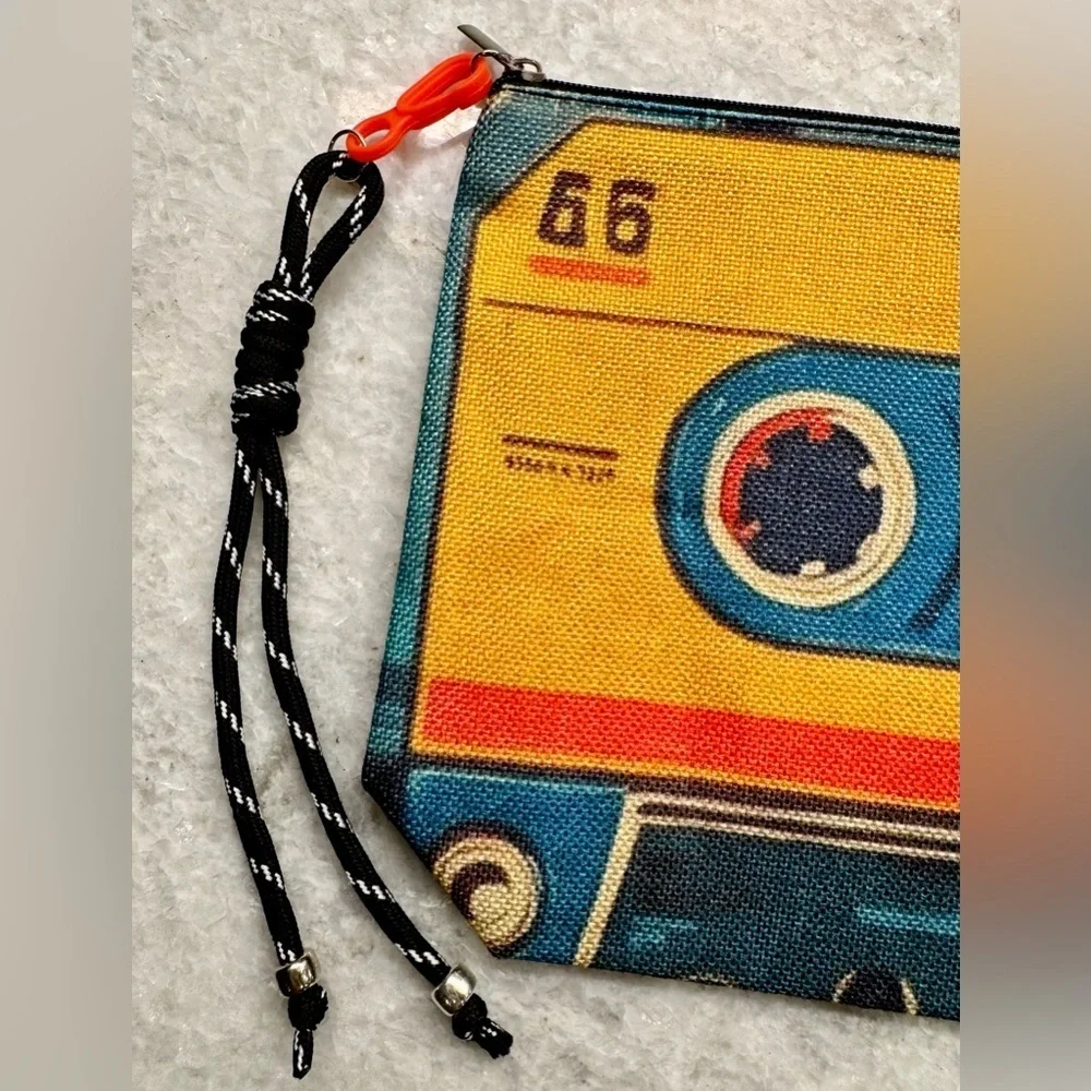 New Cassette Tape Retro 80s 90s Style Makeup Tech Pencil Bag w/ Charm - 10.5”